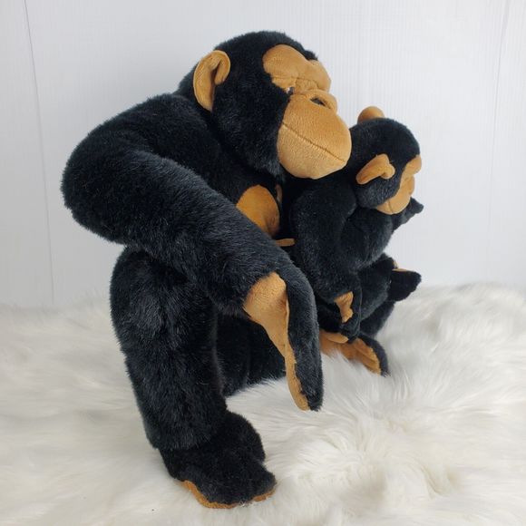 E&J Prima Black Brown Monkey Chimpanzee Ape Mom Mother Baby Plush 19" - Picture 6 of 10